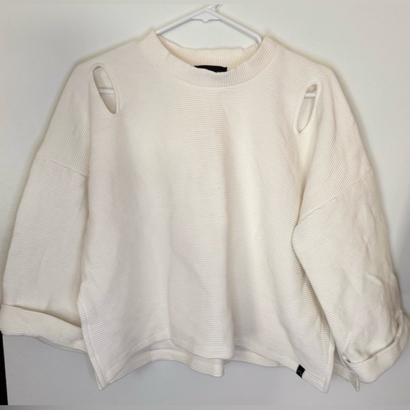 Varley Jenny Sweat Boxy Crop mock neck sweatshirt cutout ivory women S - Picture 3 of 11
